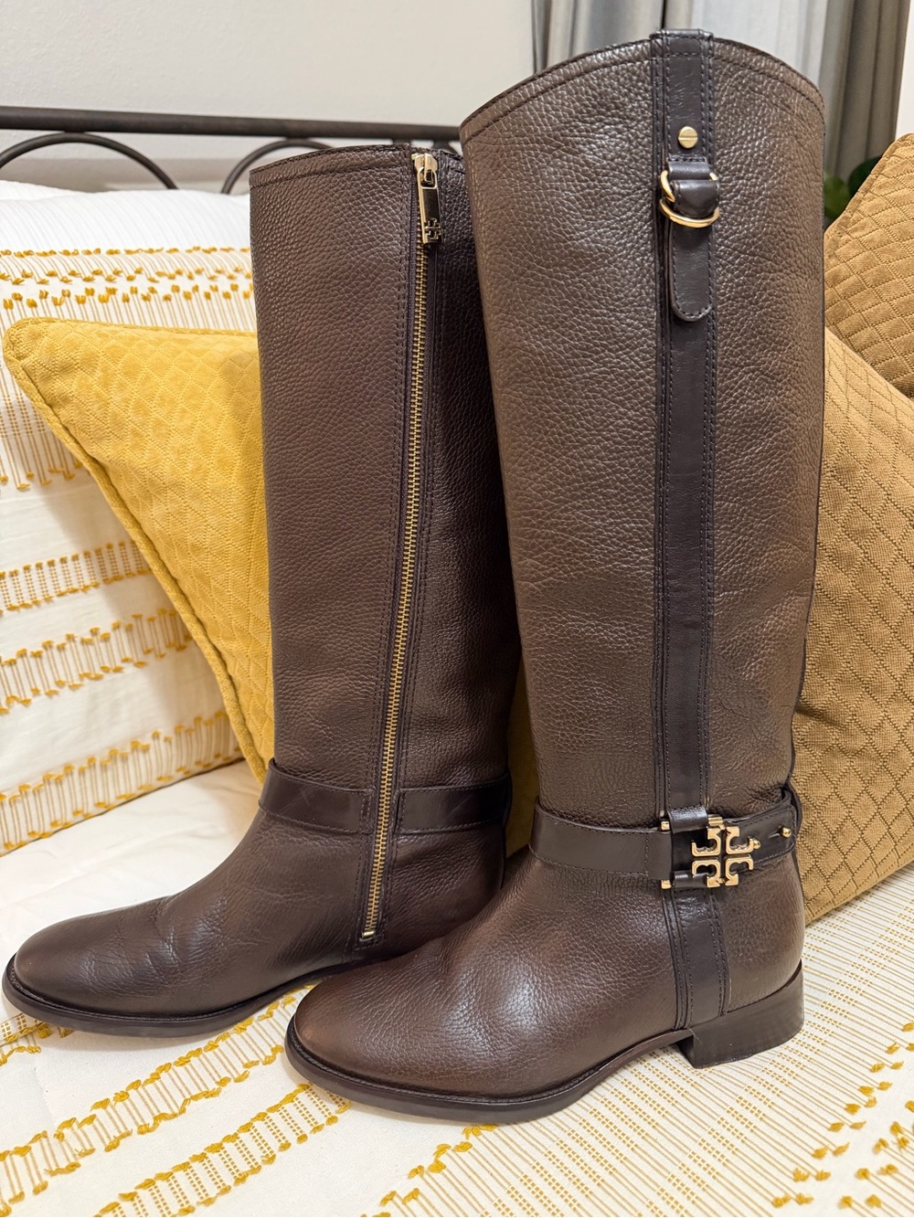 Tory Burch Elina Brown Leather Riding Boot